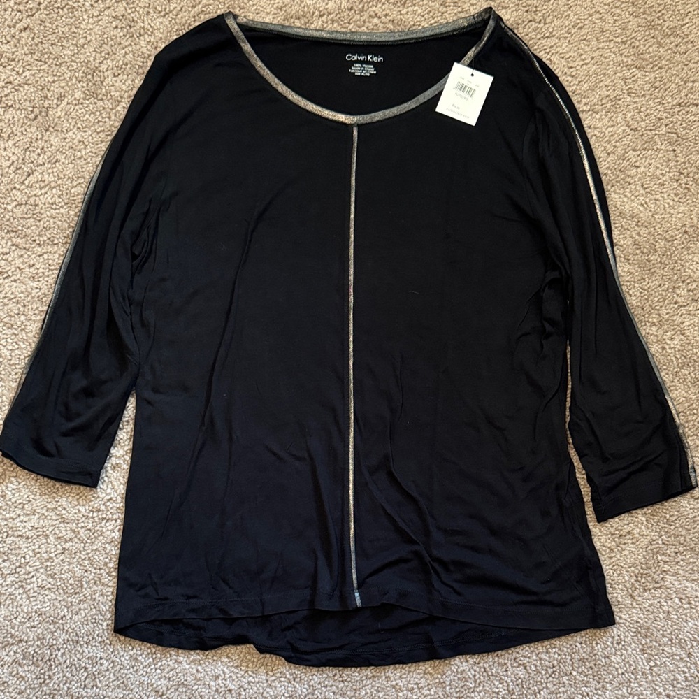 Calvin Klein Black and Silver Women's Blouse